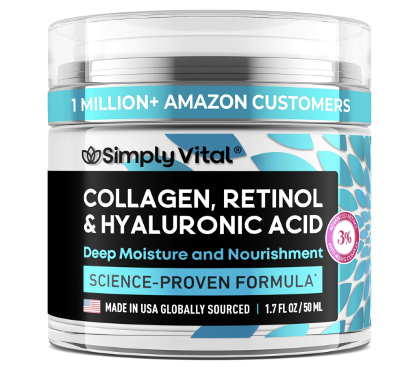 SimplyVital Collagen, Retinol & Hyaluronic Acid Cream - Anti-Aging Face Moisturizer for Face, Firming Skin Care Neck & Décolleté - Made in USA, Daily Moisturizer Face Cream Day & Night - 1.7 fl.oz.